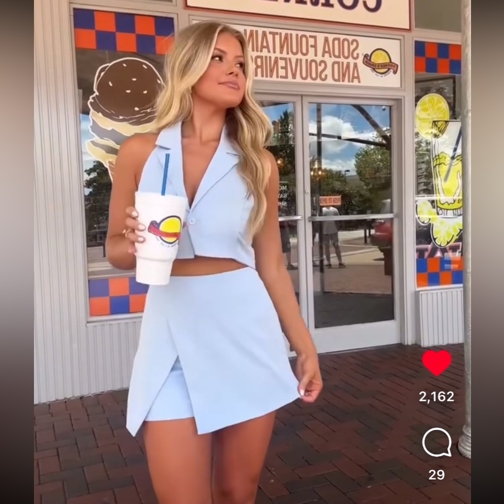 These three boutique Dixie Halter Neck skort Set-Blue